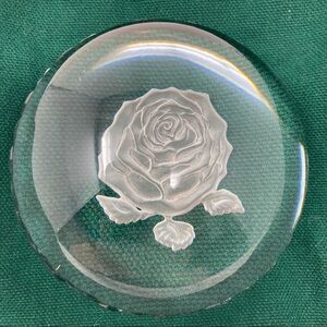 Carved rose glass paperweight